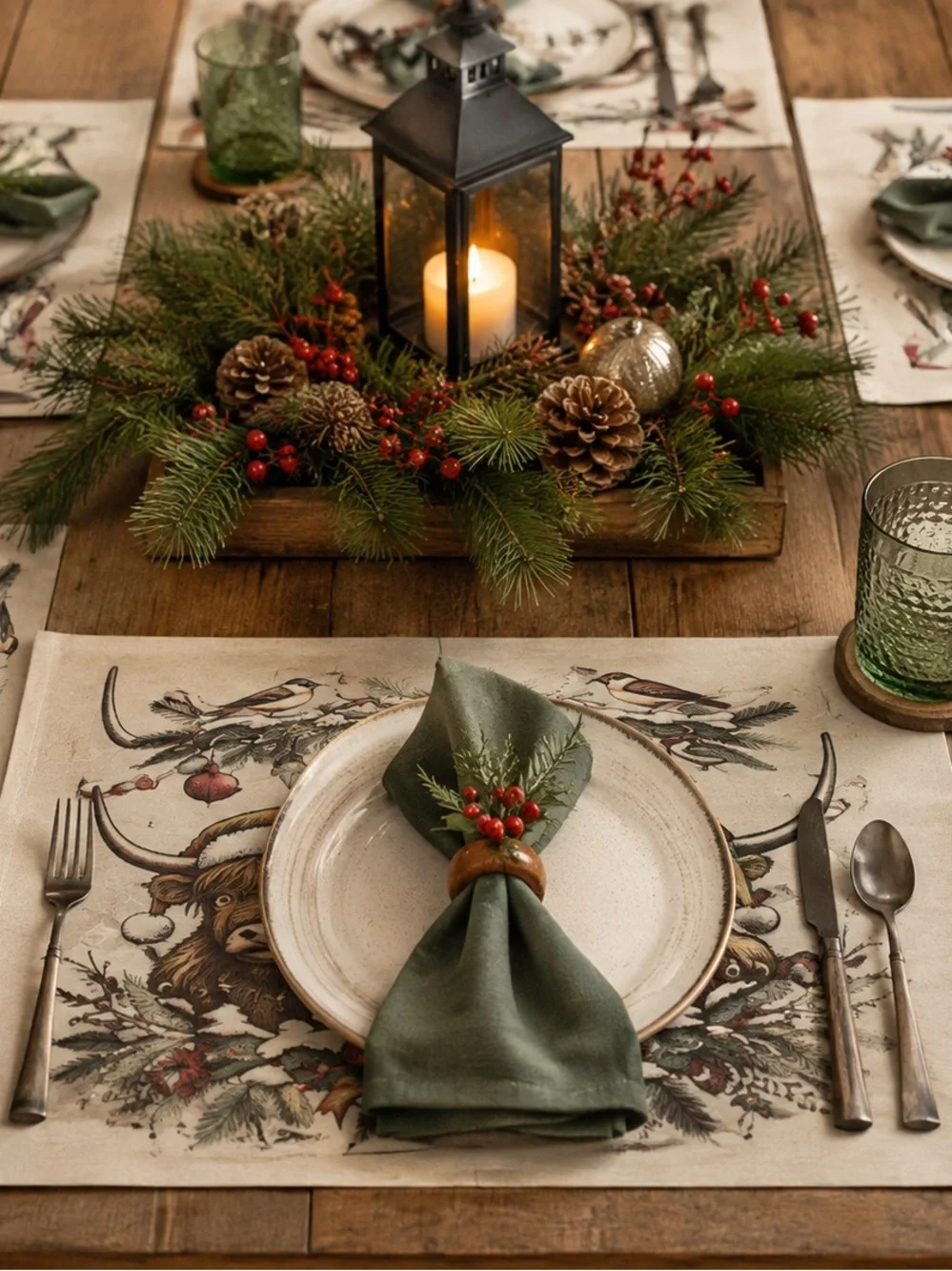 Set of 8 Highland Cow Christmas Placemats‎ 100% Polyester Waterproof 18.5 x 12.5